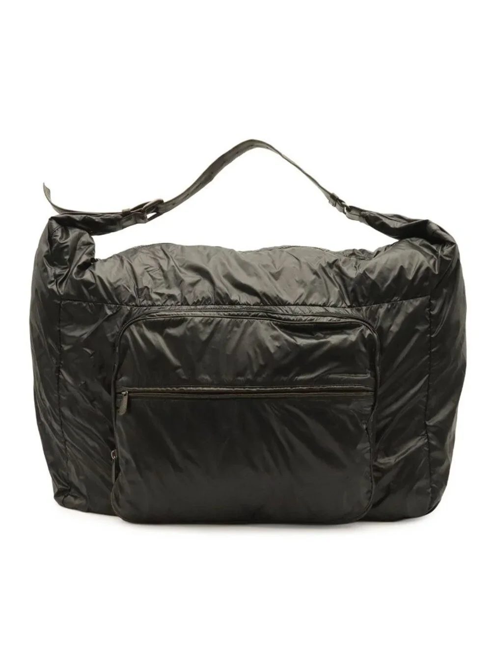 Bottega Veneta Spinnaker Shoulder Bag Nylon Black Dark Brown